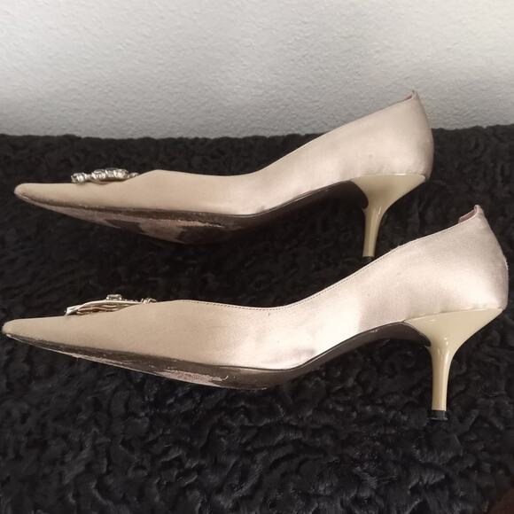 Vintage LERRE RYKIEL Pumps Swarovski SZ 39 * 8.5 Taupe Satin Heels RARE COLAB - Picture 4 of 9